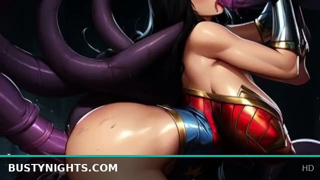 Busty Wonder Woman Takes on Fierce Tentacle Monster in Epic Battle Scene